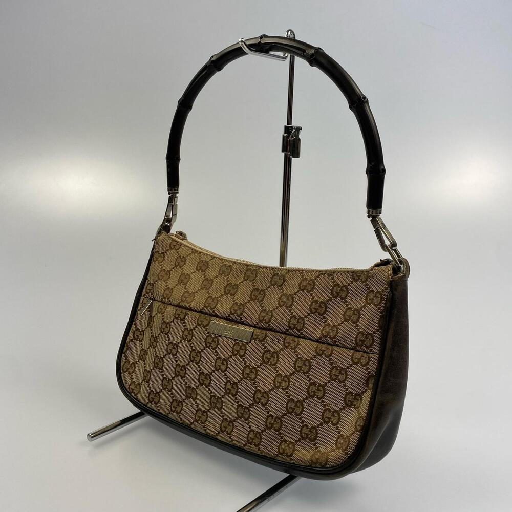 Gucci GG Canvas Bamboo Shoulder Bag brown monogram bamboo
